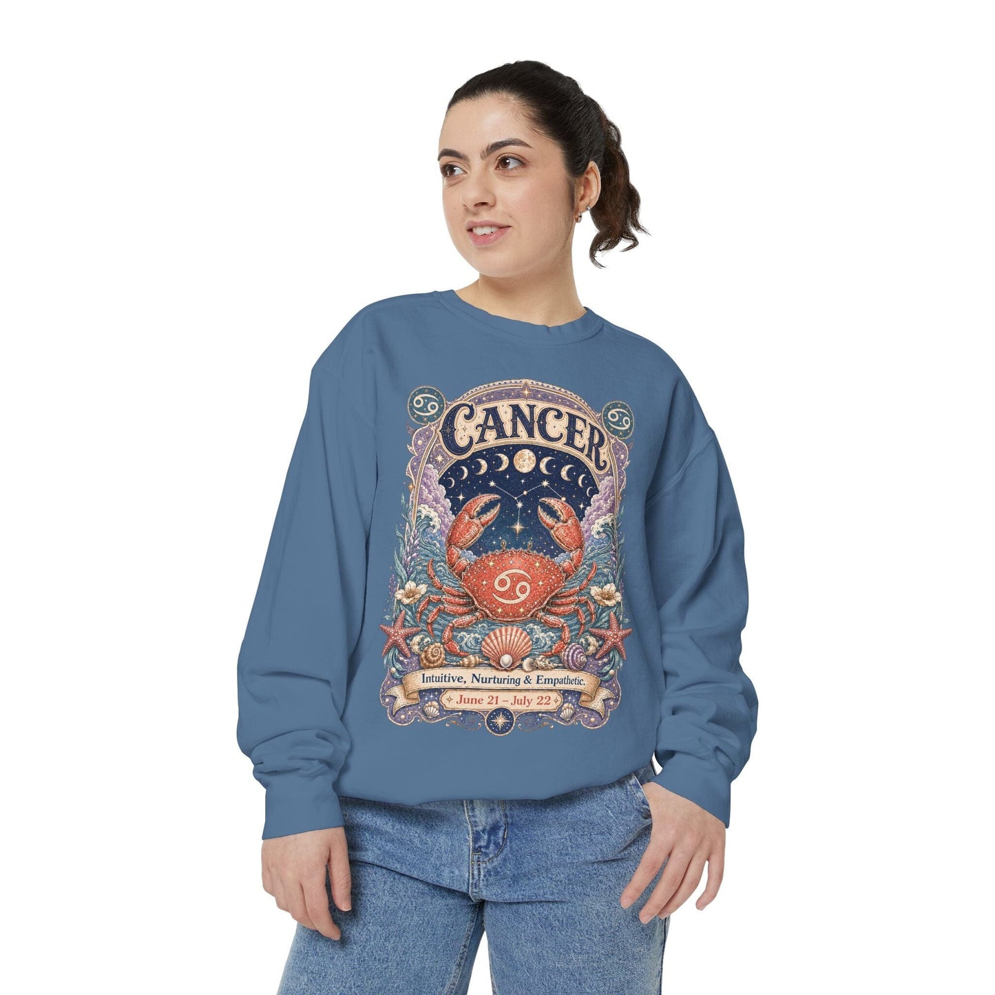 Cancer Zodiac Garment-Dyed Sweatshirt – Mystic Crab Artwork