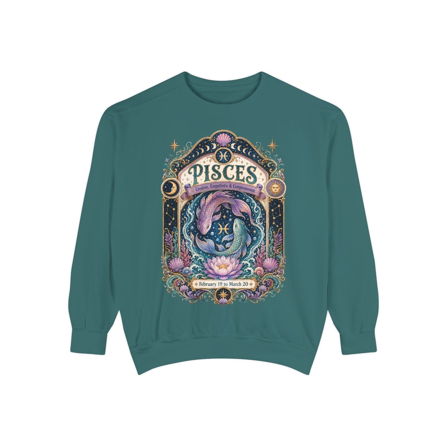 Pisces Zodiac Garment-Dyed Sweatshirt – Mystic Fish Artwork