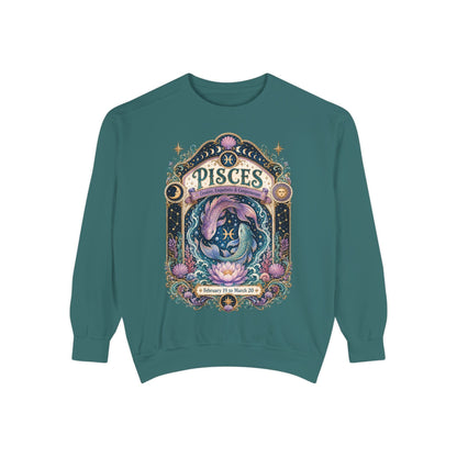 Pisces Zodiac Garment-Dyed Sweatshirt – Mystic Fish Artwork