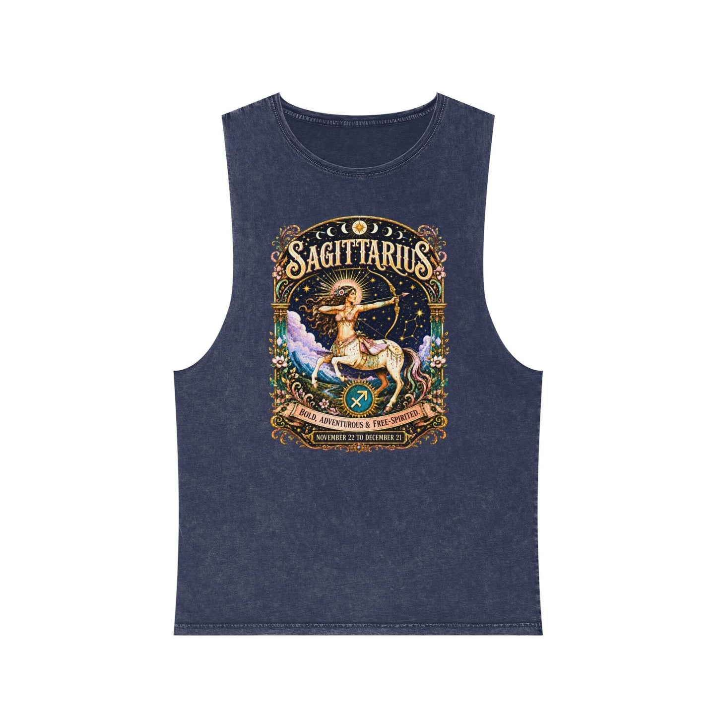 Sagittarius Zodiac Stonewash Tank Top – Cosmic Archer Artwork