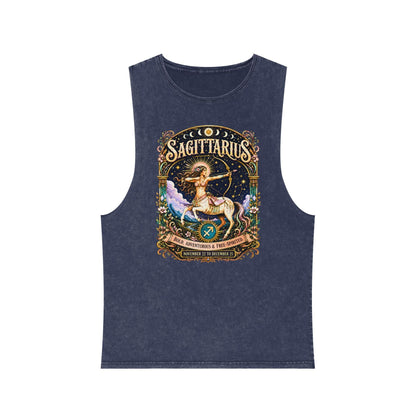 Sagittarius Zodiac Stonewash Tank Top – Cosmic Archer Artwork