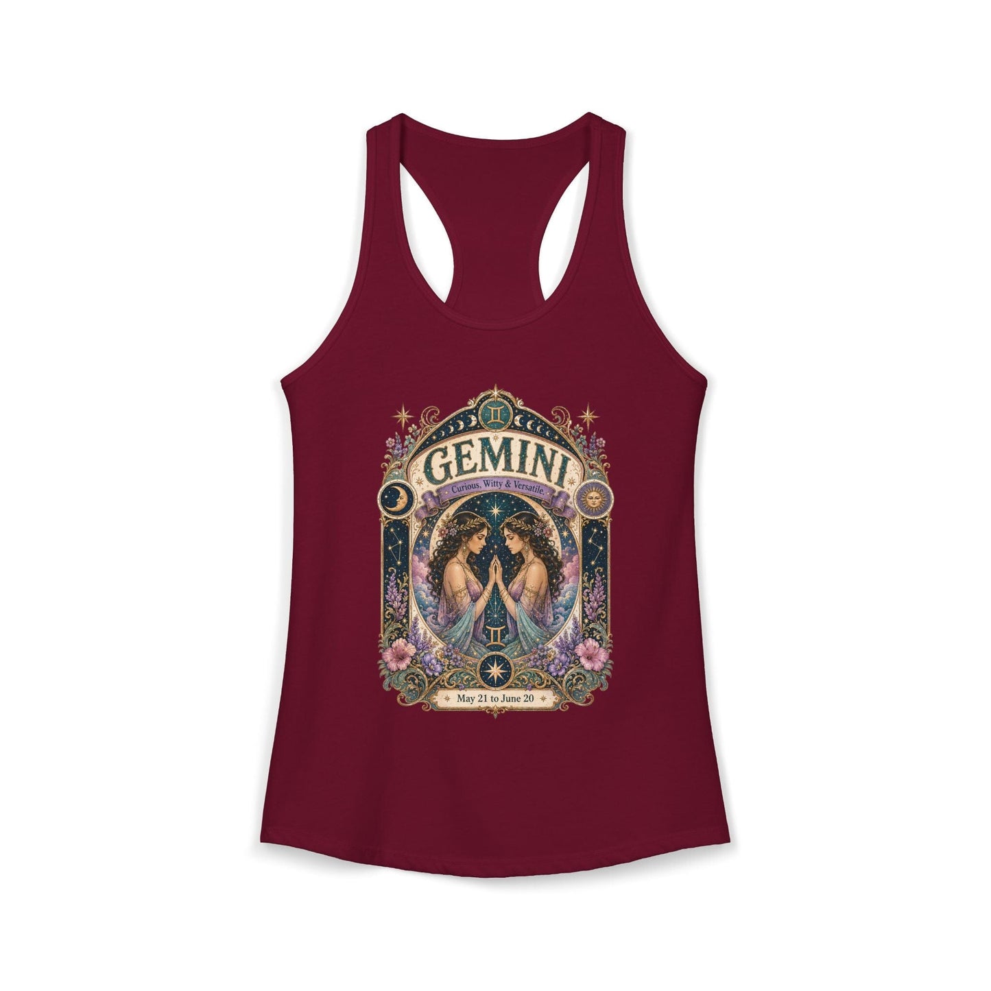 Gemini Zodiac Women's Racerback Tank – Ornate Twins Artwork