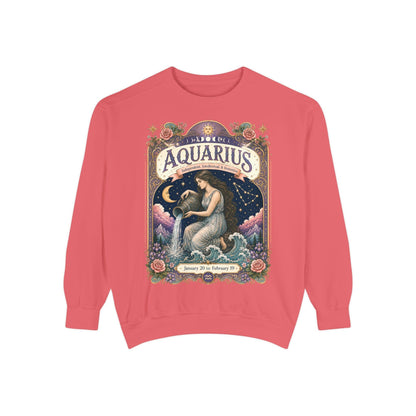 Aquarius Zodiac Garment-Dyed Sweatshirt – Mystic Water Bearer Artwork