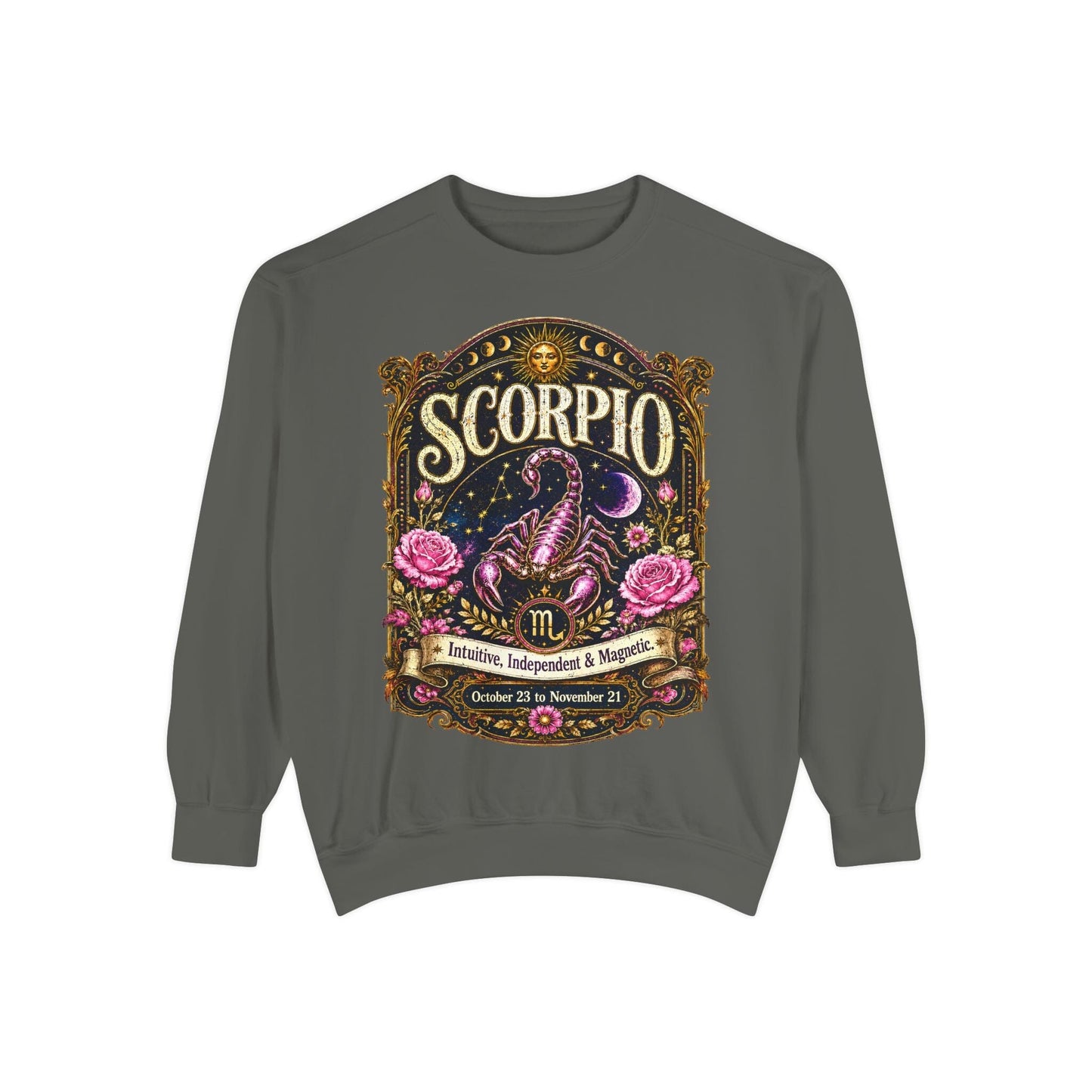Scorpio Zodiac Garment-Dyed Sweatshirt – Mystic Scorpion Artwork