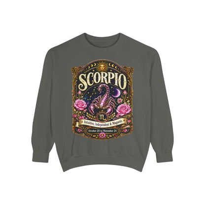 Scorpio Zodiac Garment-Dyed Sweatshirt – Mystic Scorpion Artwork