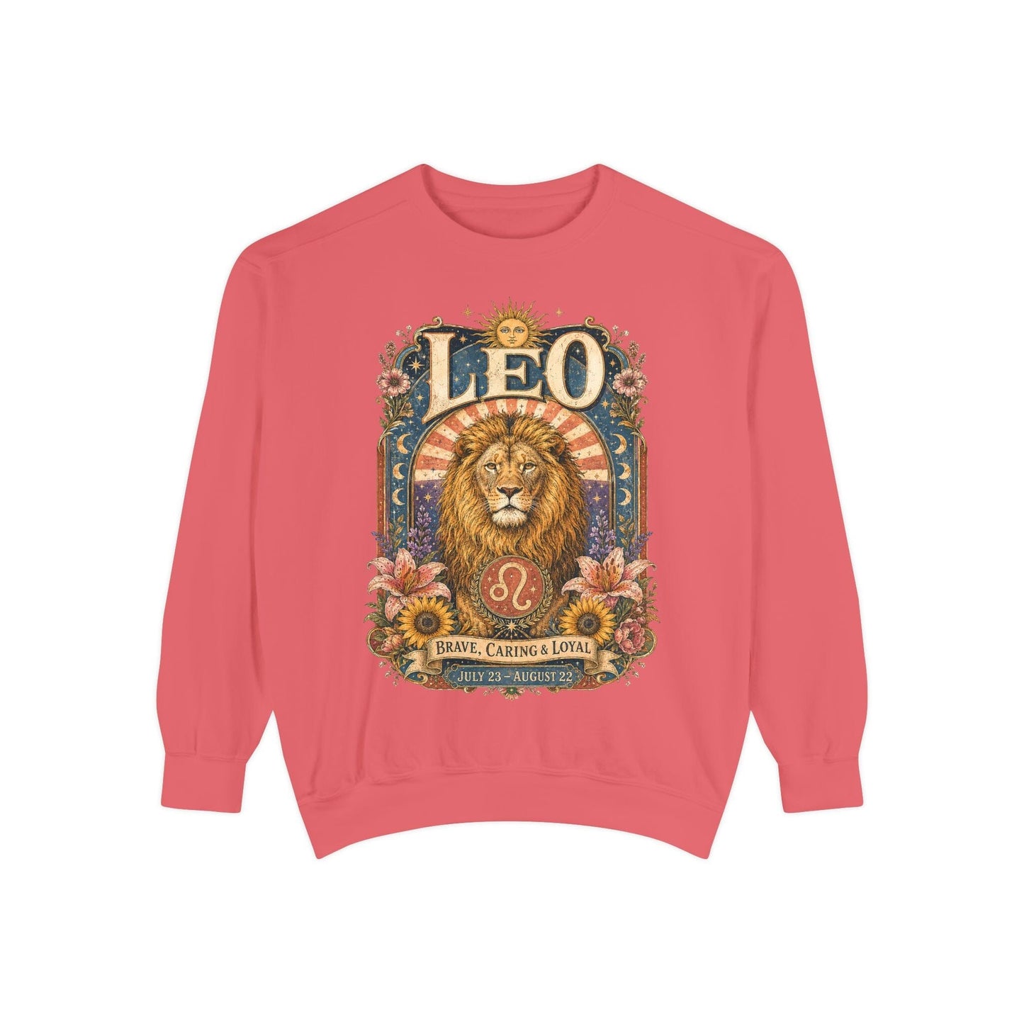 Leo Zodiac Garment-Dyed Sweatshirt – Mystic Lion Artwork