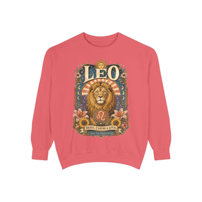 Leo Zodiac Garment-Dyed Sweatshirt – Mystic Lion Artwork