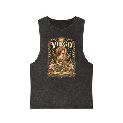 Virgo Zodiac Stonewash Tank Top – Cosmic Maiden Artwork