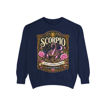Scorpio Zodiac Garment-Dyed Sweatshirt – Mystic Scorpion Artwork