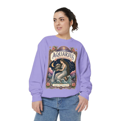 Aquarius Zodiac Garment-Dyed Sweatshirt – Mystic Water Bearer Artwork