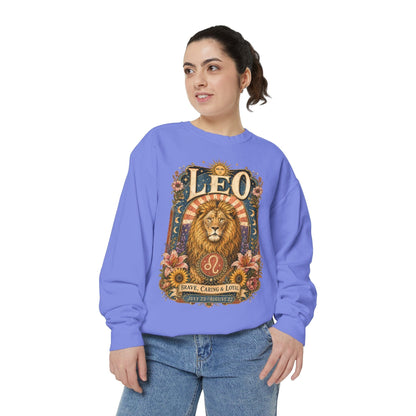 Leo Zodiac Garment-Dyed Sweatshirt – Mystic Lion Artwork