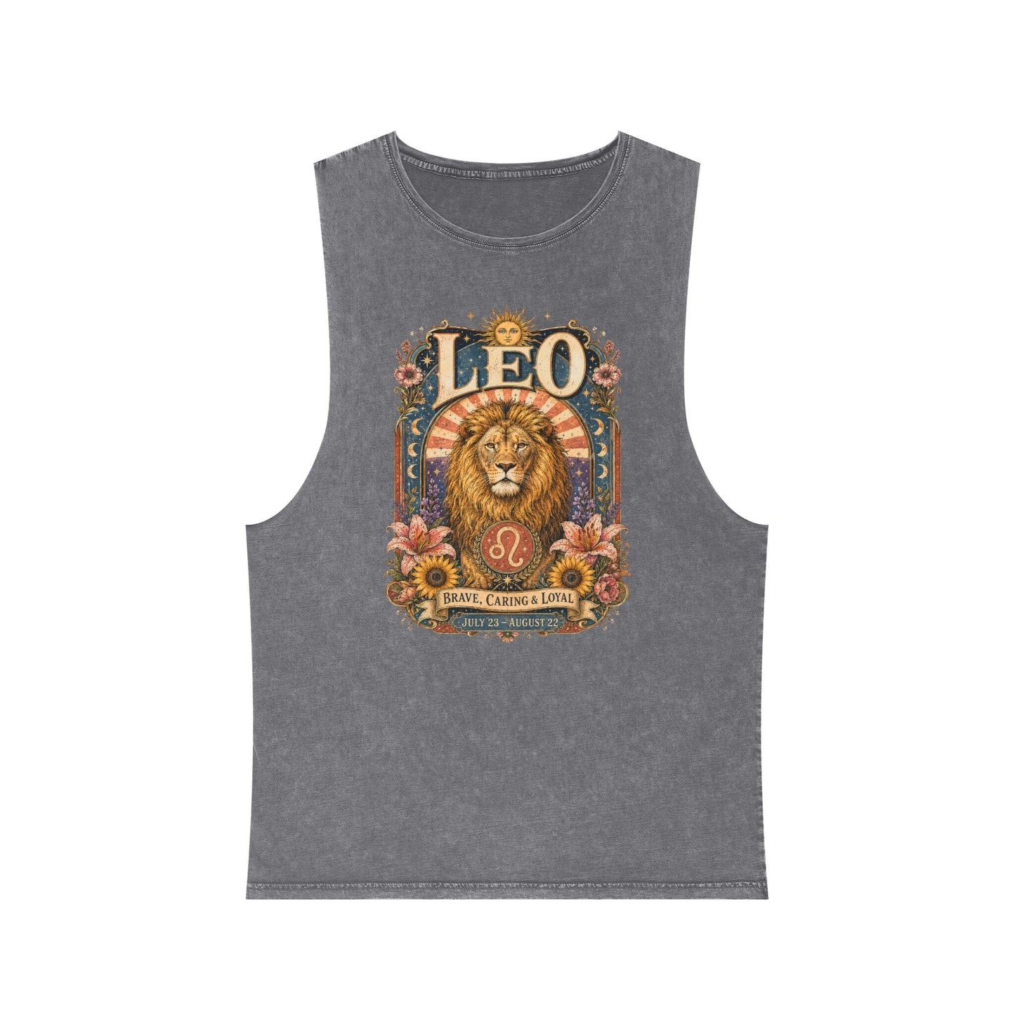Leo Zodiac Stonewash Tank Top – Cosmic Lion Artwork
