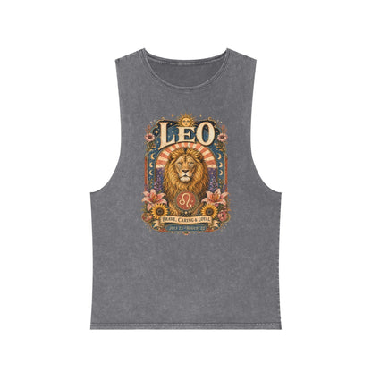 Leo Zodiac Stonewash Tank Top – Cosmic Lion Artwork