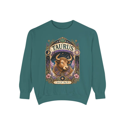 Taurus Zodiac Garment-Dyed Sweatshirt – Mystic Bull Artwork