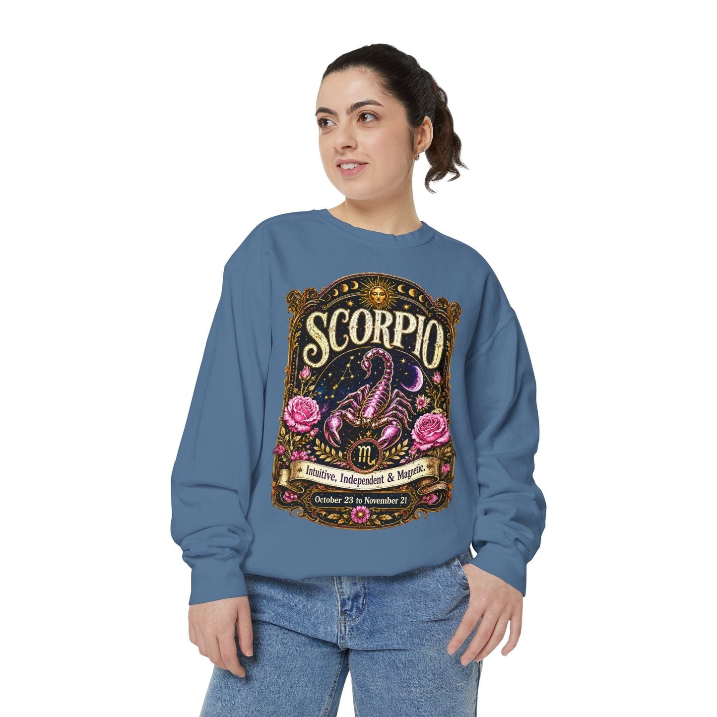 Scorpio Zodiac Garment-Dyed Sweatshirt – Mystic Scorpion Artwork