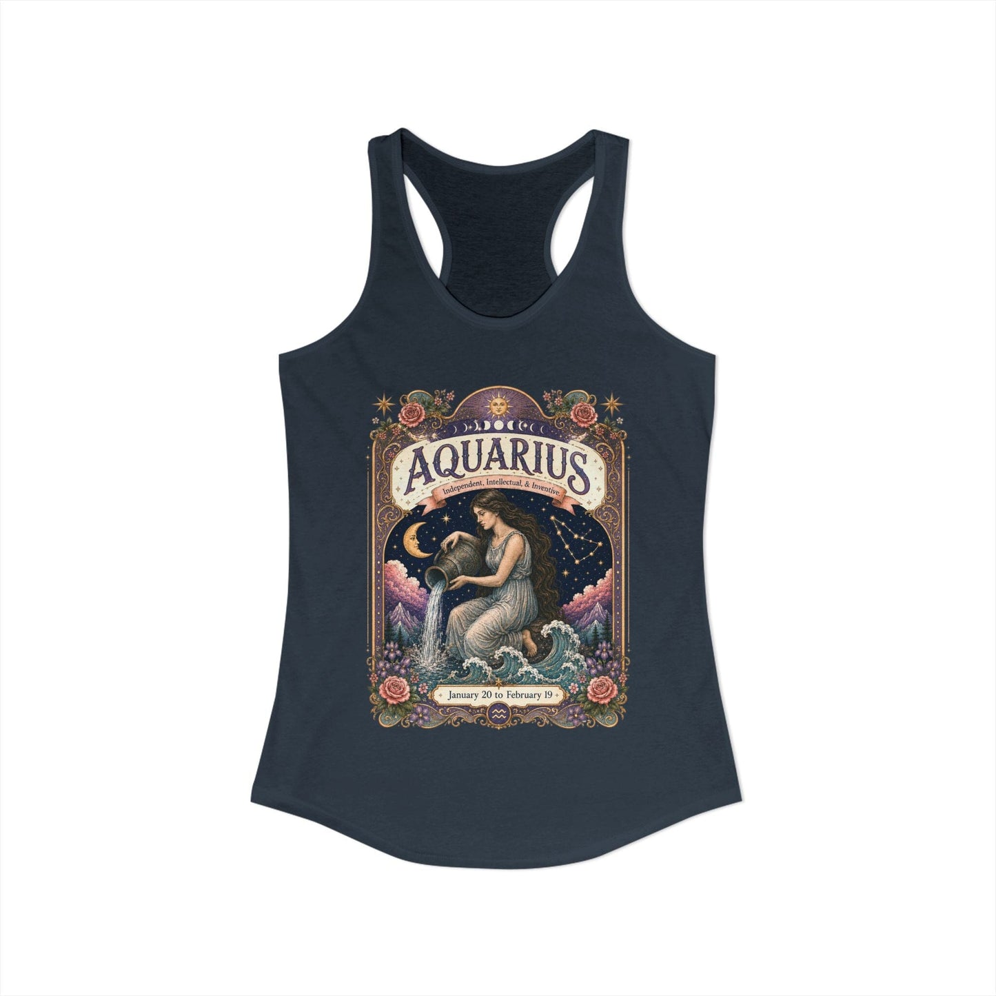 Aquarius Zodiac Women's Racerback Tank – Ornate Water Bearer Artwork