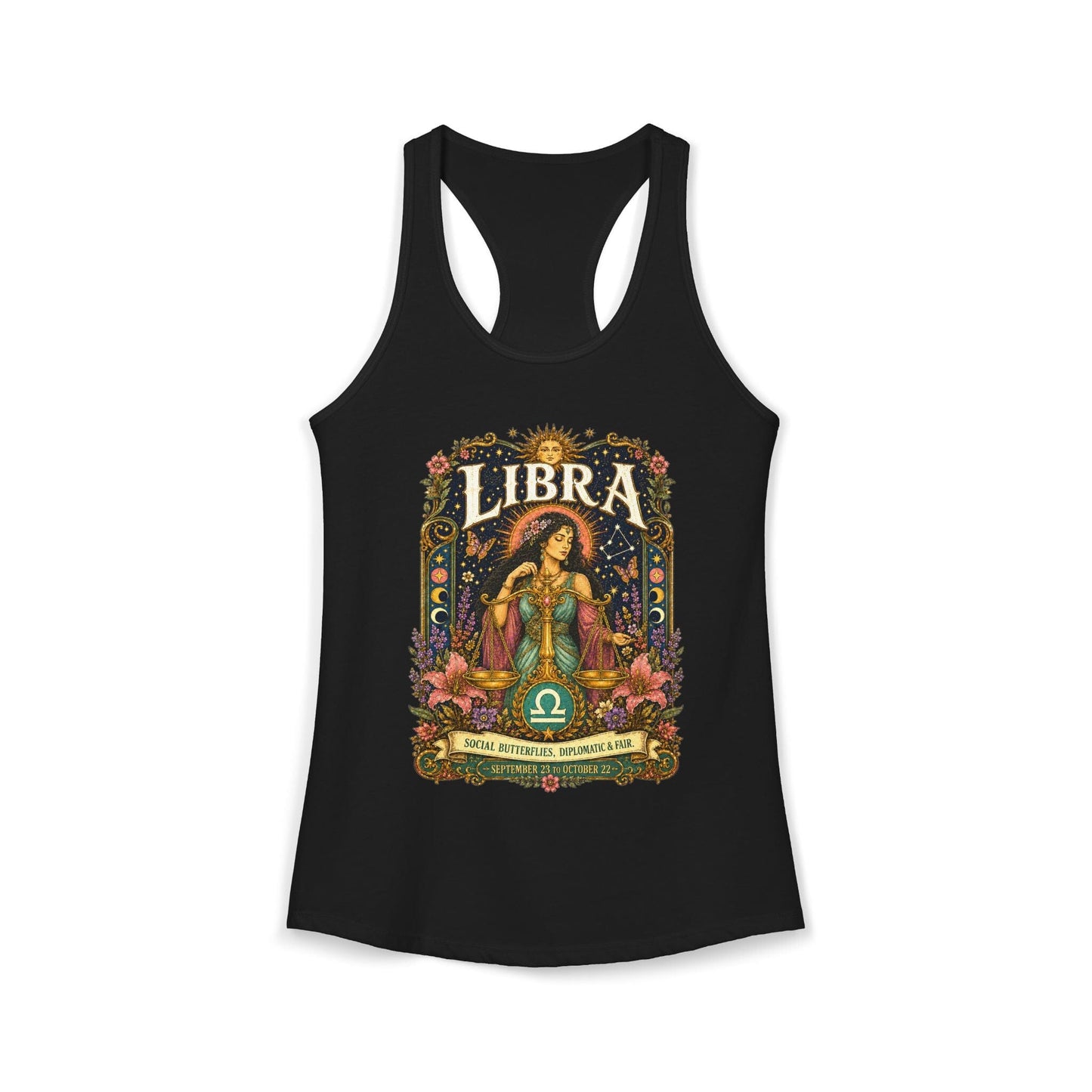 Libra Zodiac Women's Racerback Tank – Ornate Scales Artwork