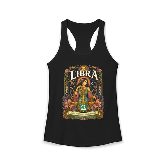 Libra Zodiac Women's Racerback Tank – Ornate Scales Artwork