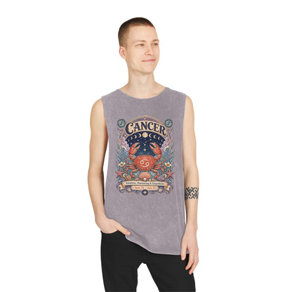 Cancer Zodiac Stonewash Tank Top – Cosmic Crab Artwork