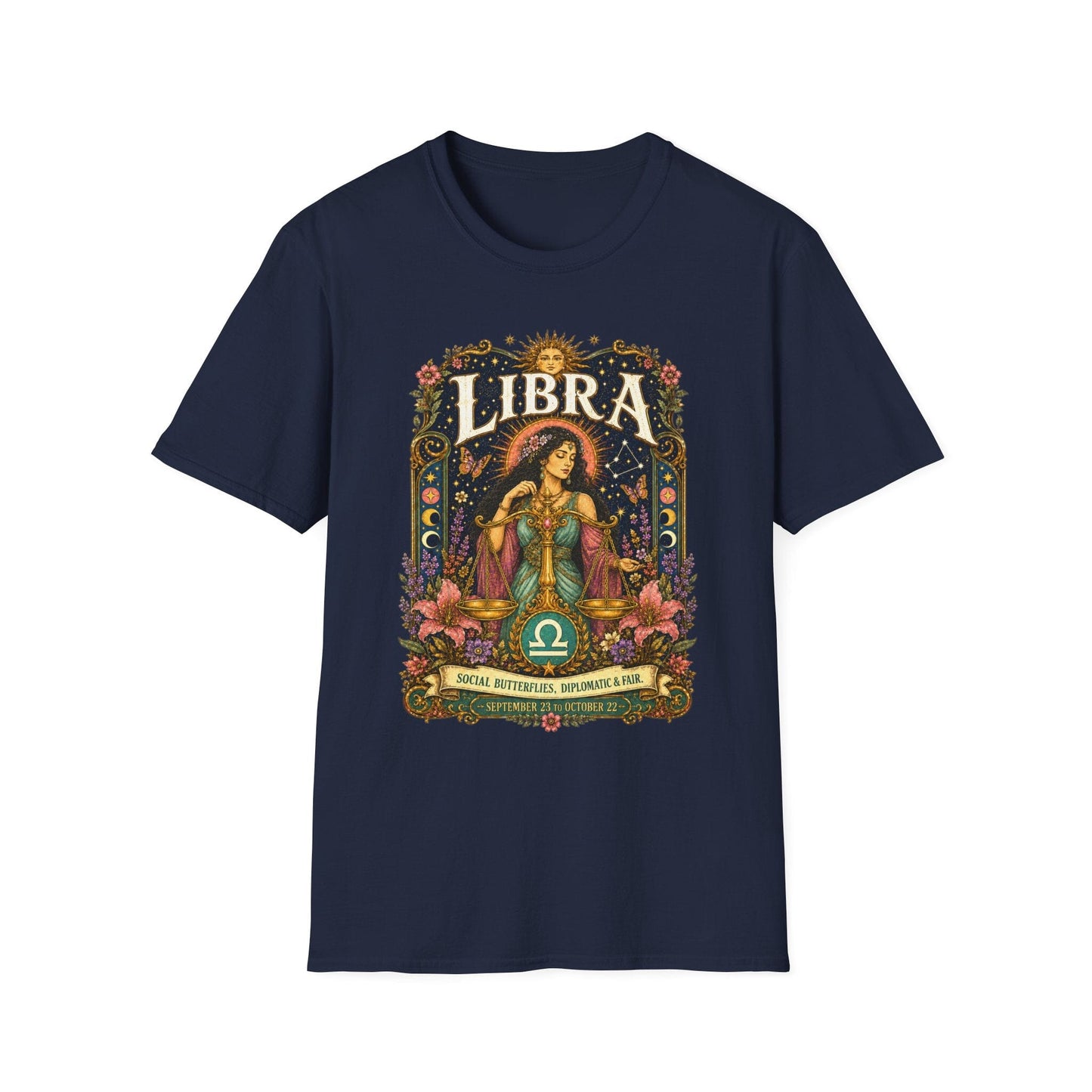 Libra Zodiac Softstyle T-Shirt – Celestial Scales Artwork