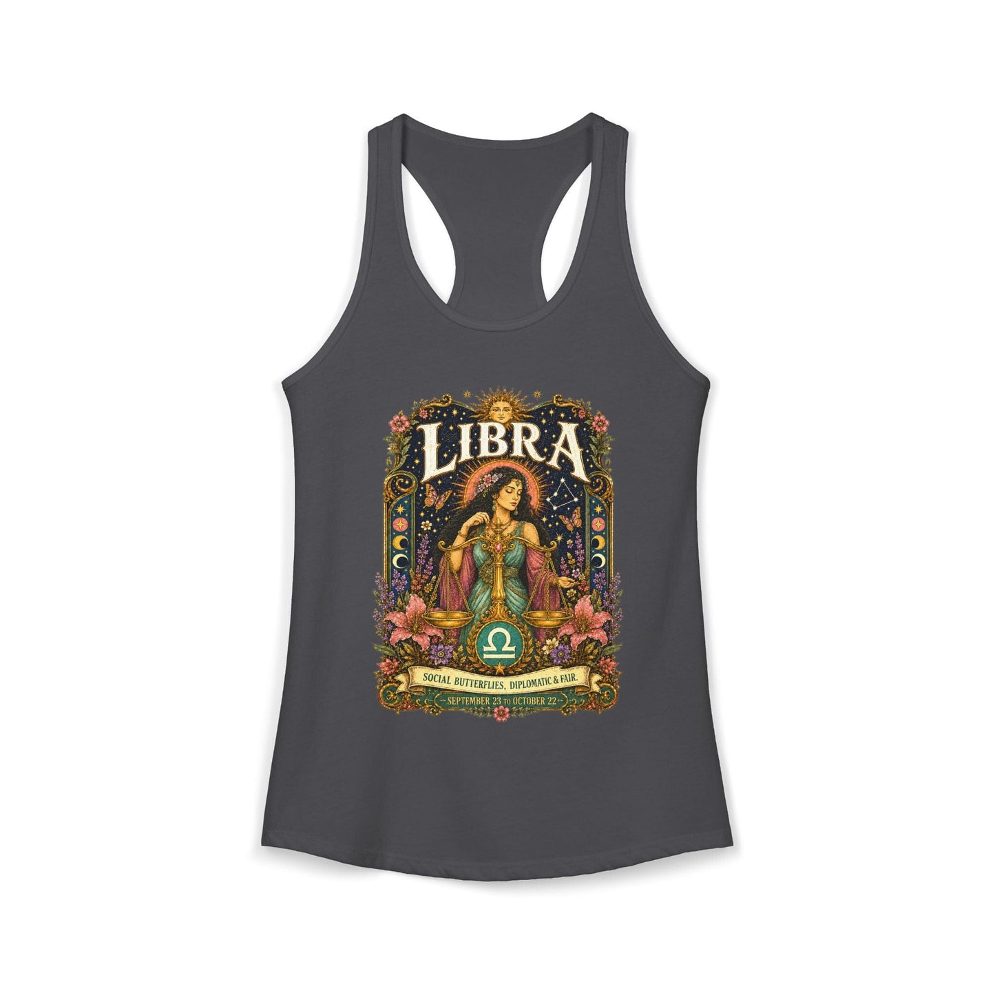 Libra Zodiac Women's Racerback Tank – Ornate Scales Artwork