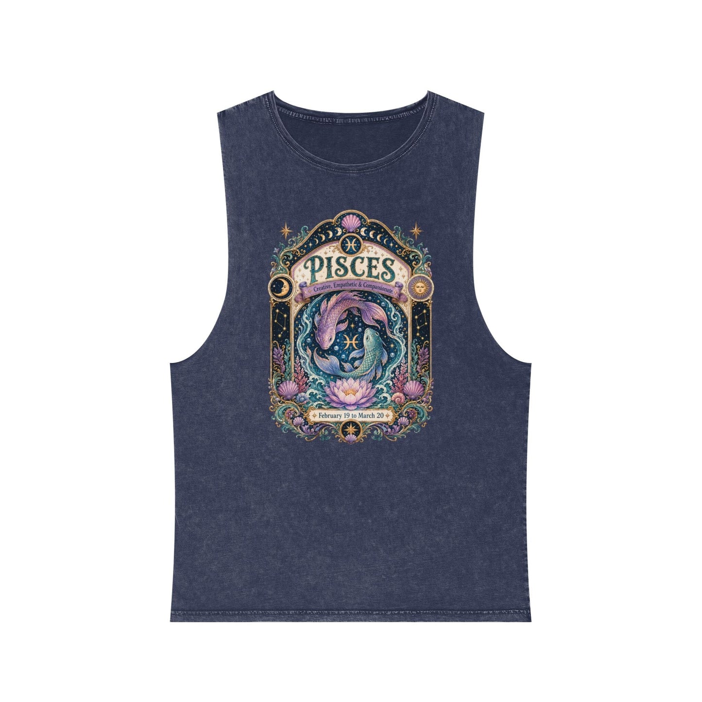 Pisces Zodiac Stonewash Tank Top – Cosmic Fish Artwork