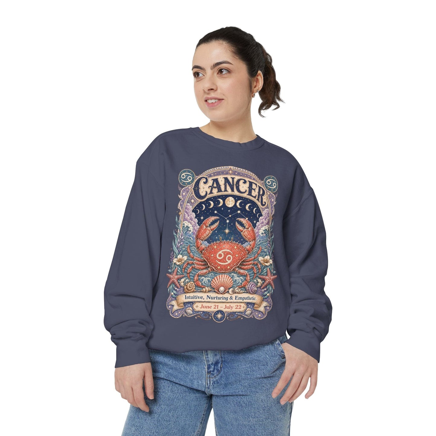 Cancer Zodiac Garment-Dyed Sweatshirt – Mystic Crab Artwork