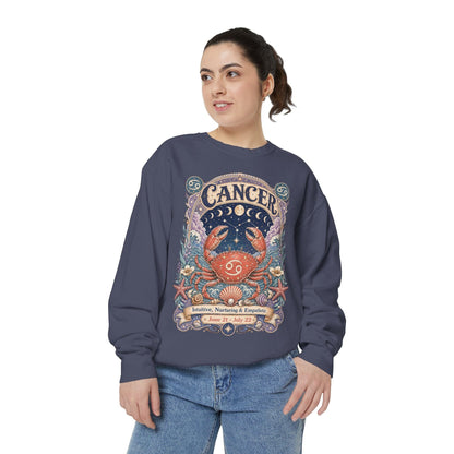 Cancer Zodiac Garment-Dyed Sweatshirt – Mystic Crab Artwork