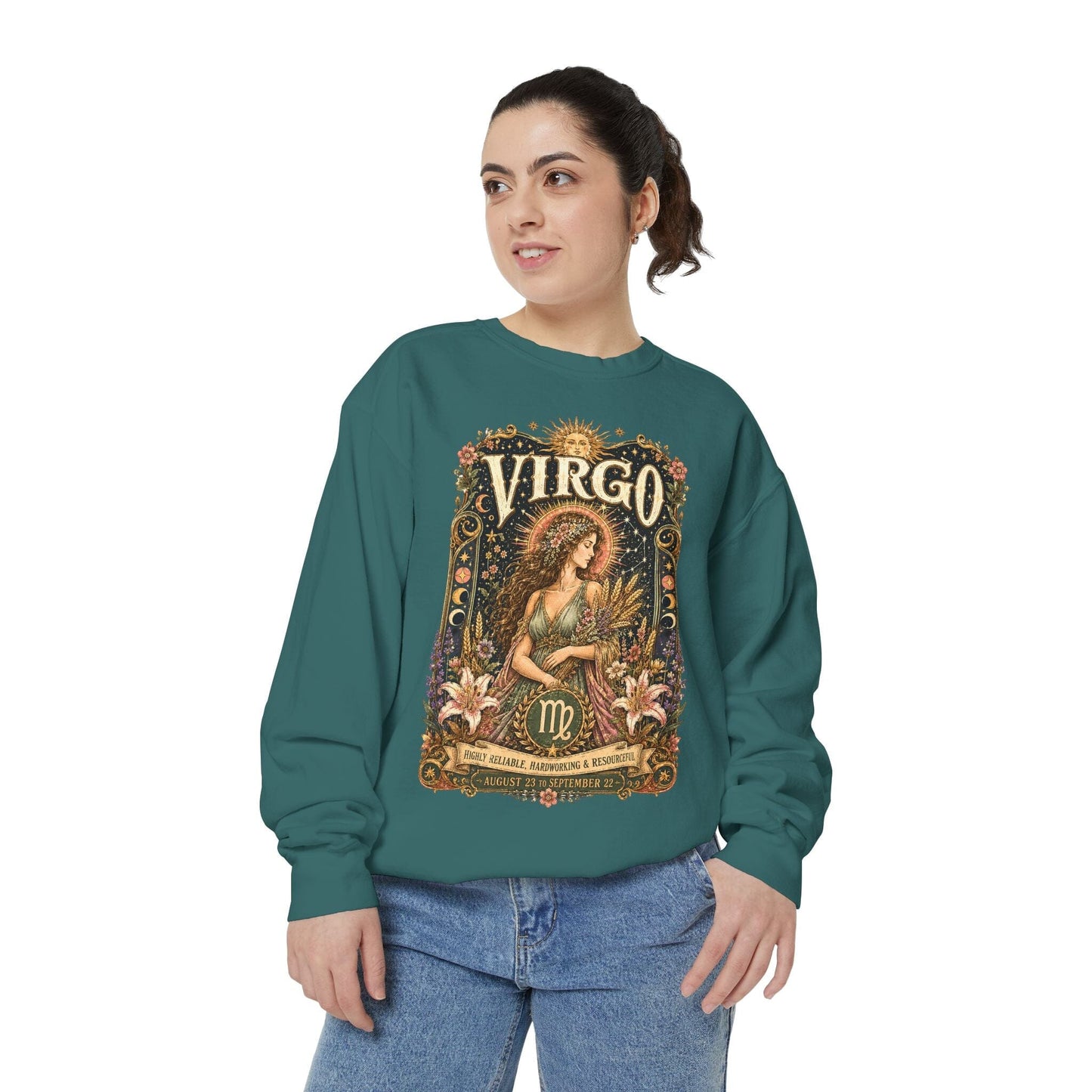 Virgo Zodiac Garment-Dyed Sweatshirt – Mystic Maiden Artwork