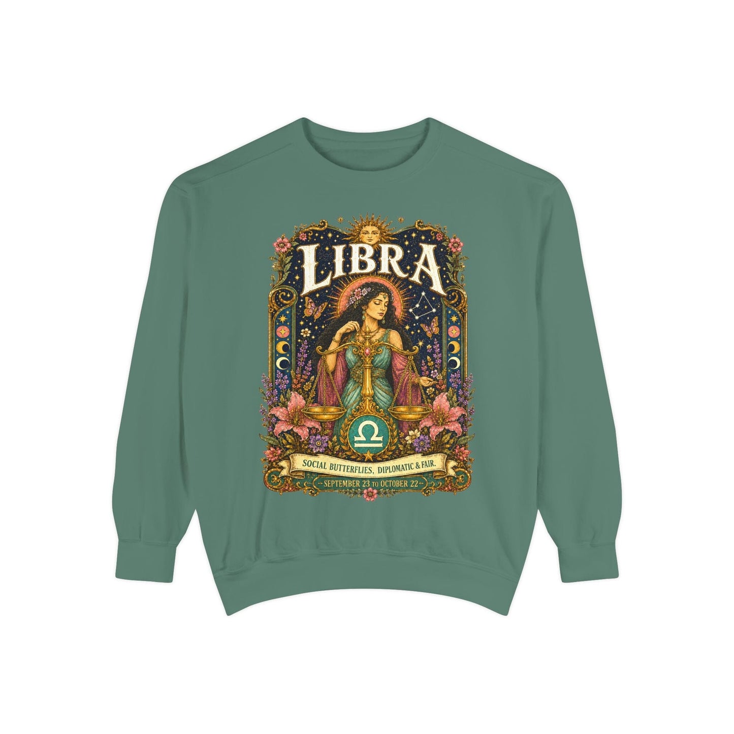 Libra Zodiac Garment-Dyed Sweatshirt – Mystic Scales Artwork