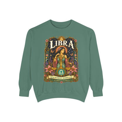Libra Zodiac Garment-Dyed Sweatshirt – Mystic Scales Artwork