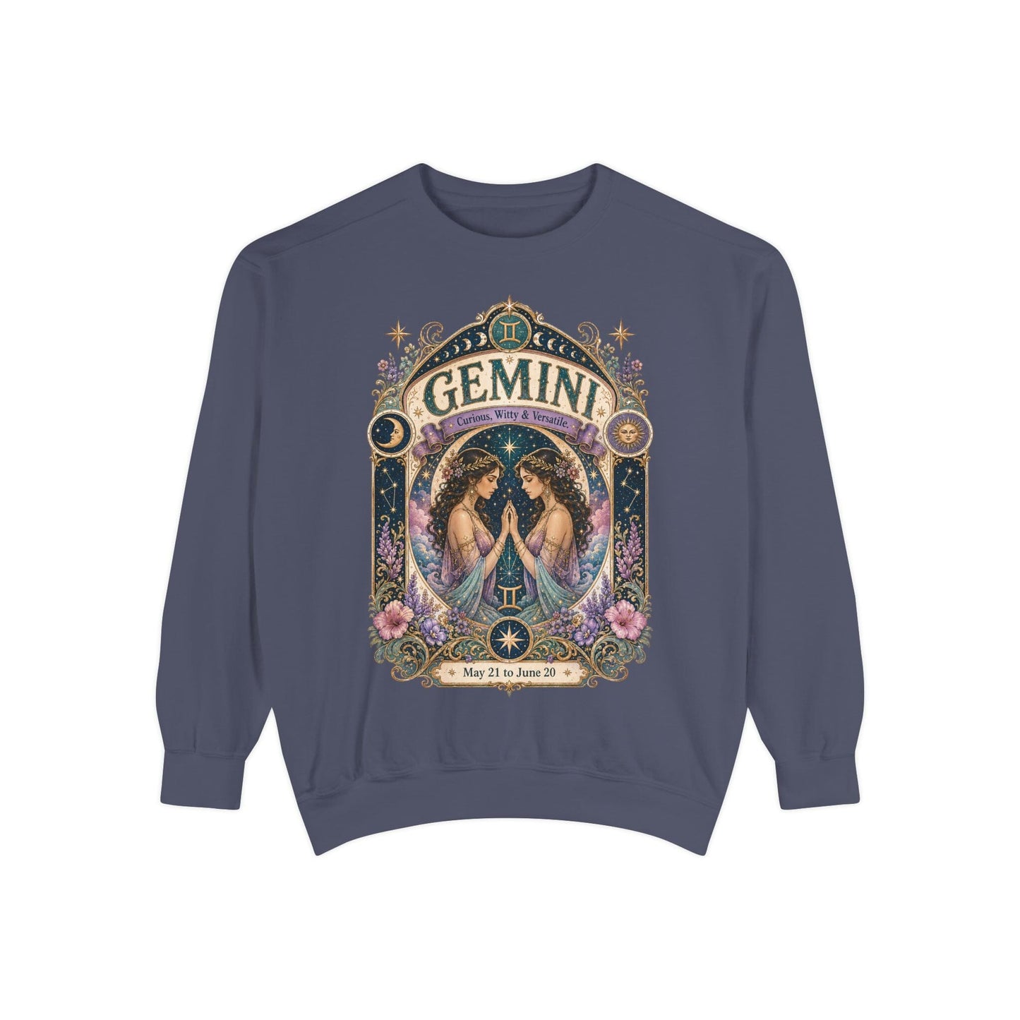 Gemini Zodiac Garment-Dyed Sweatshirt – Mystic Twins Artwork