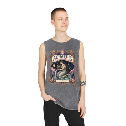 Aquarius Zodiac Stonewash Tank Top – Cosmic Water Bearer Artwork