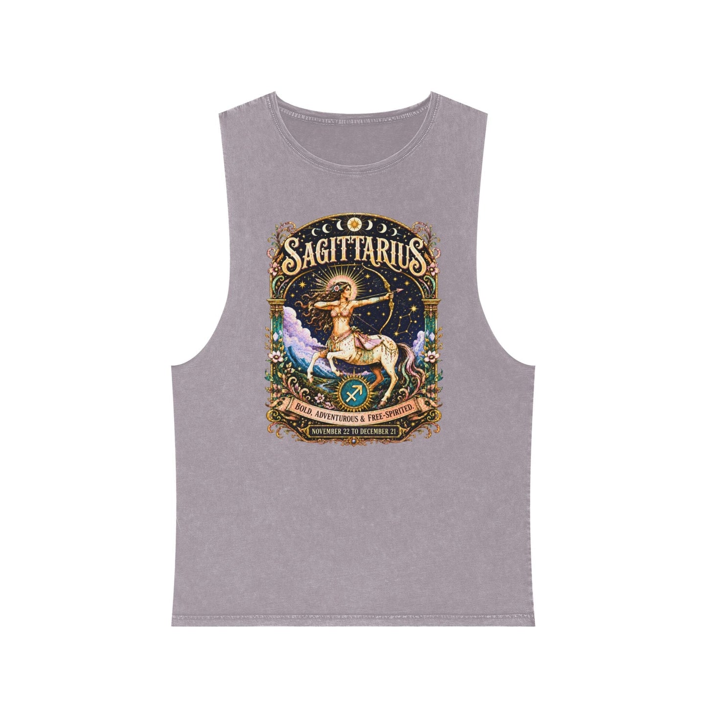 Sagittarius Zodiac Stonewash Tank Top – Cosmic Archer Artwork