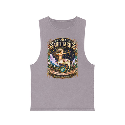Sagittarius Zodiac Stonewash Tank Top – Cosmic Archer Artwork