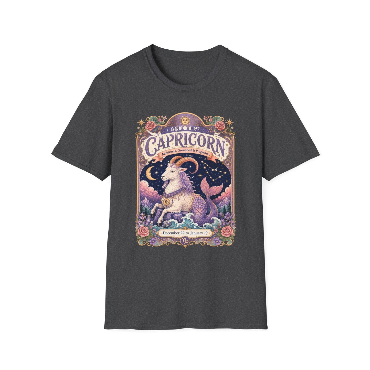 Capricorn Zodiac Softstyle T-Shirt – Celestial Sea Goat Artwork