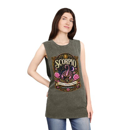 Scorpio Zodiac Stonewash Tank Top – Cosmic Scorpion Artwork