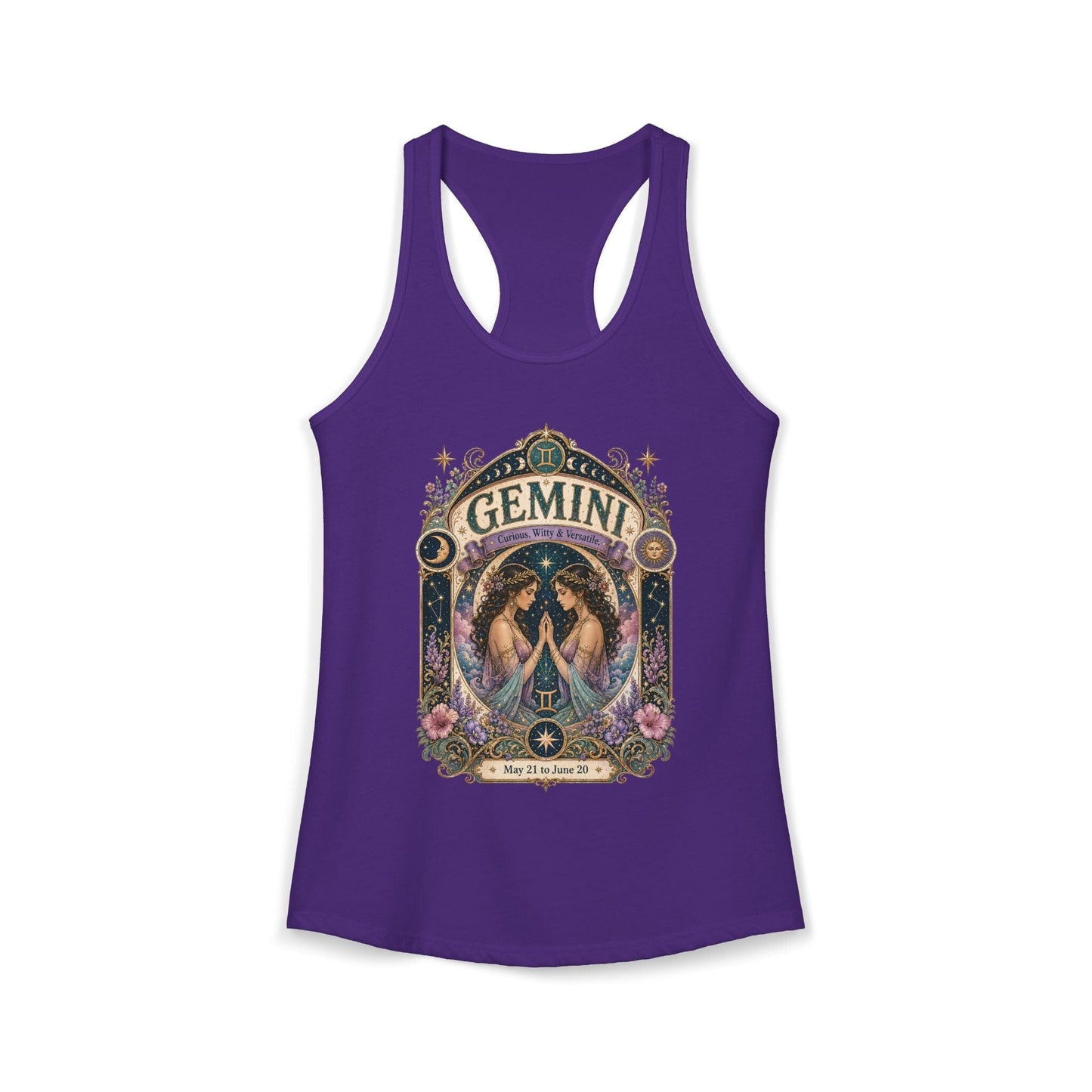 Gemini Zodiac Women's Racerback Tank – Ornate Twins Artwork