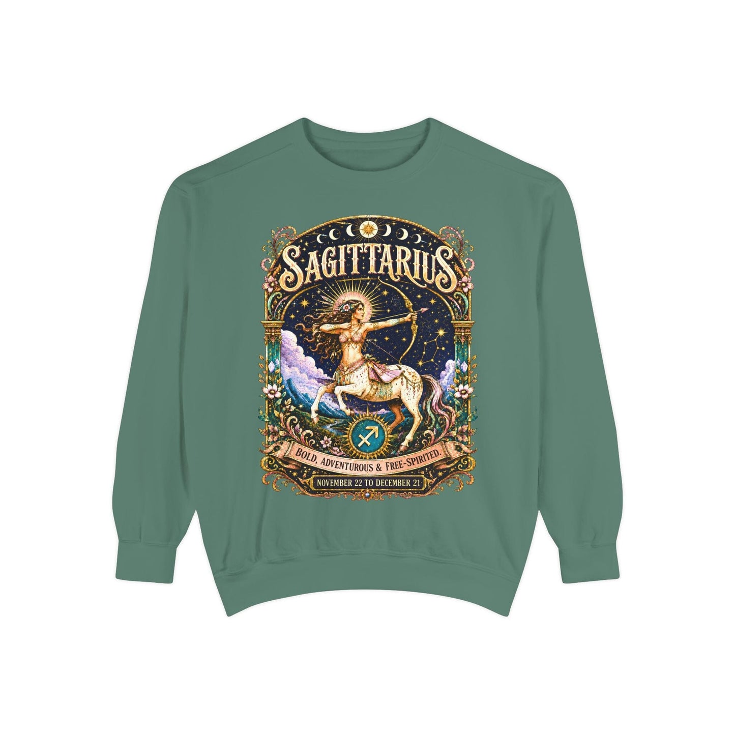 Sagittarius Zodiac Garment-Dyed Sweatshirt – Mystic Archer Artwork