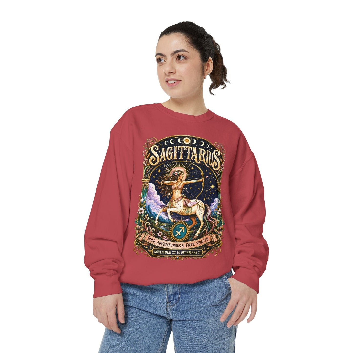 Sagittarius Zodiac Garment-Dyed Sweatshirt – Mystic Archer Artwork