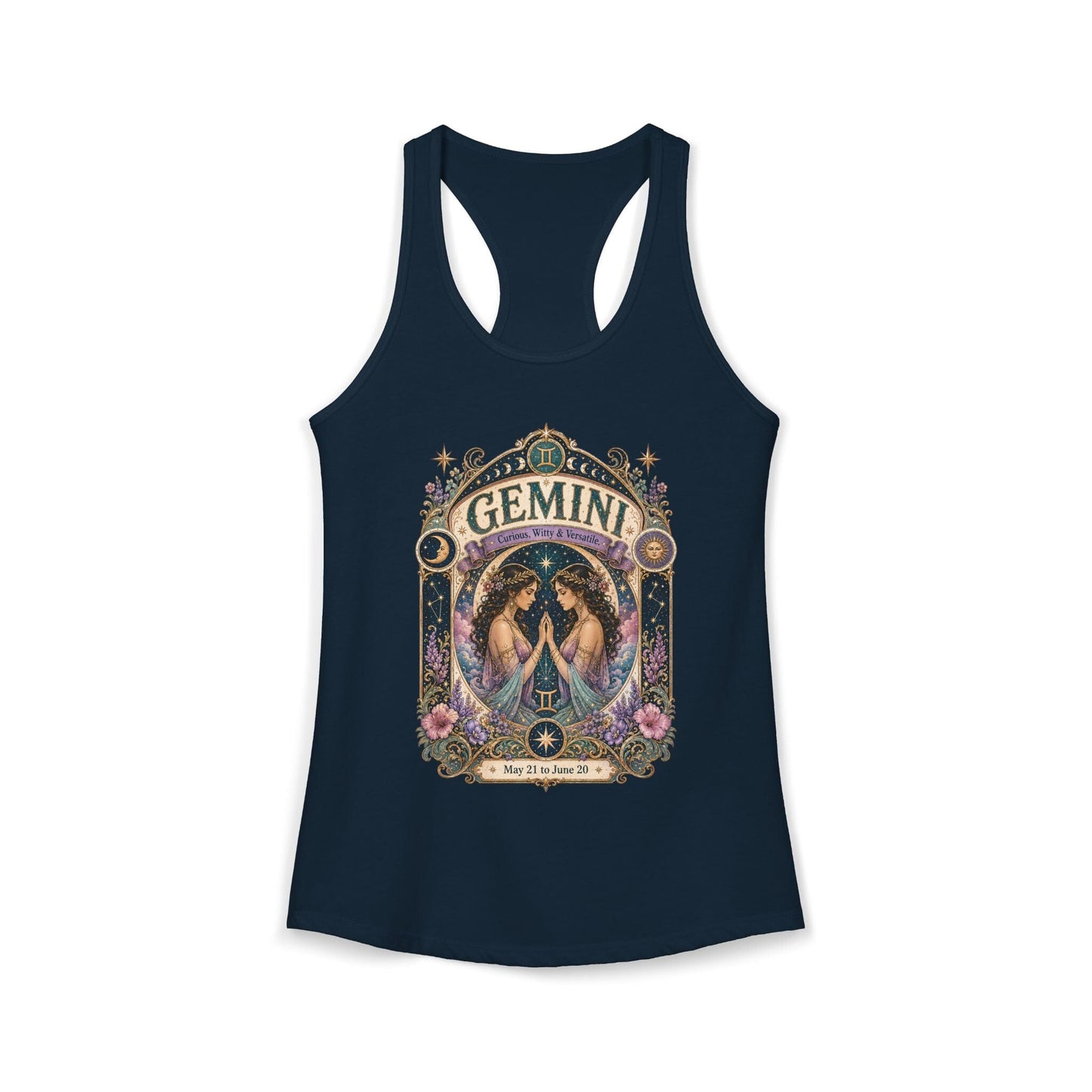 Gemini Zodiac Women's Racerback Tank – Ornate Twins Artwork