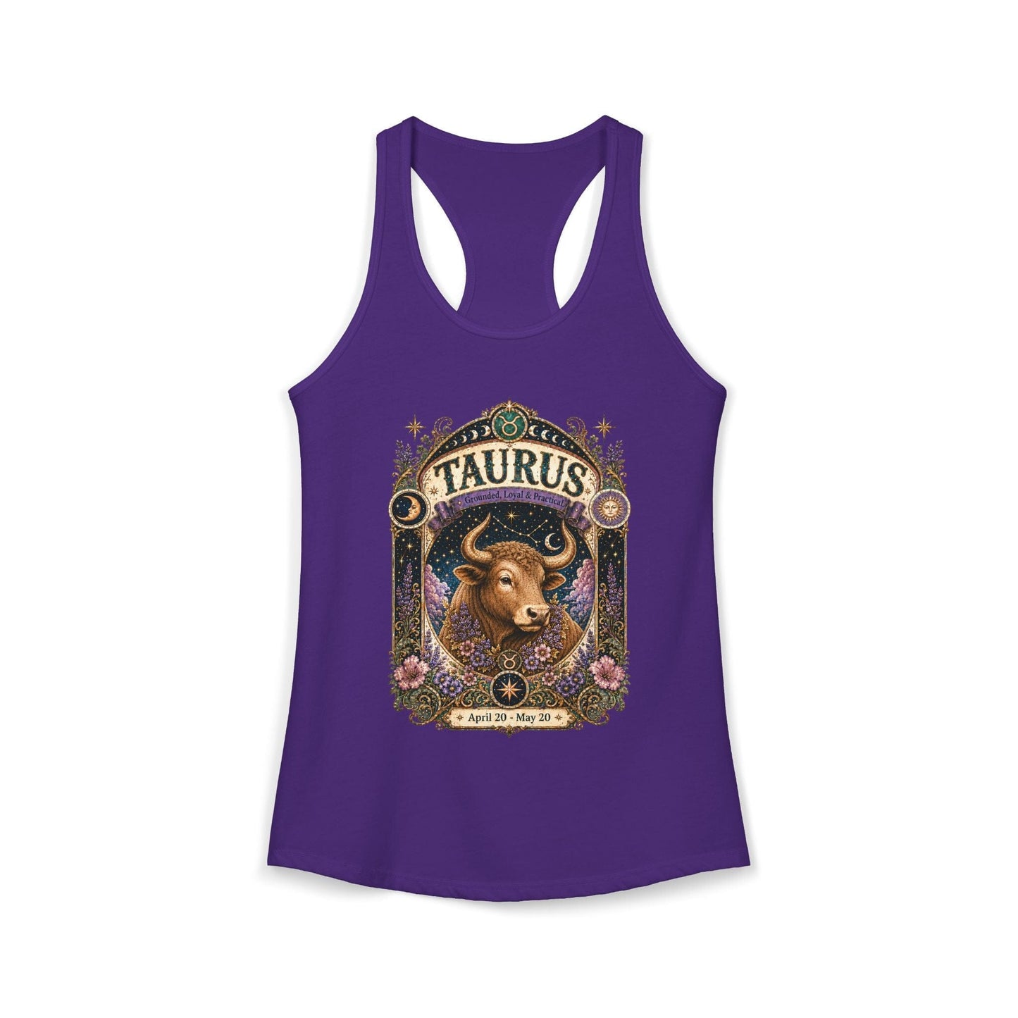 Taurus Zodiac Women's Racerback Tank – Ornate Bull Artwork