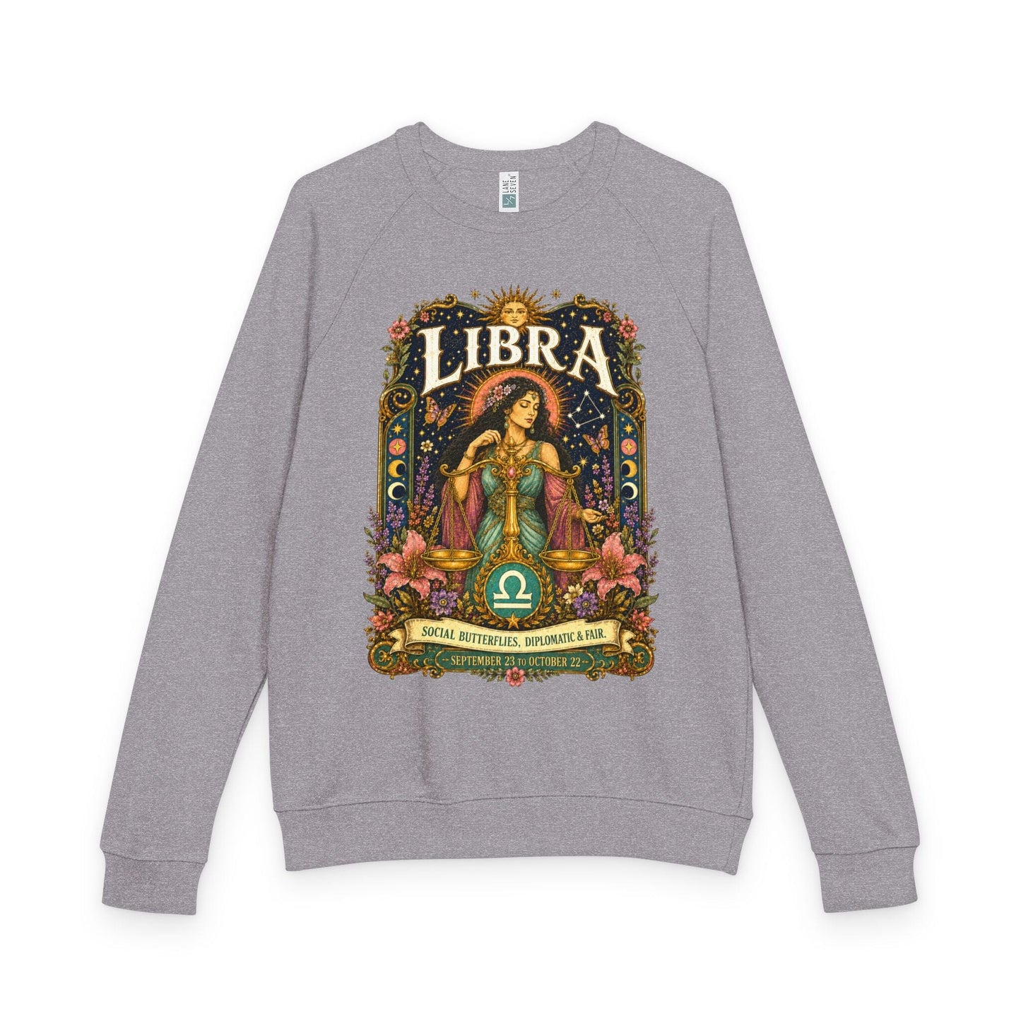 Libra Zodiac Raglan Sweatshirt – Ethereal Scales Artwork