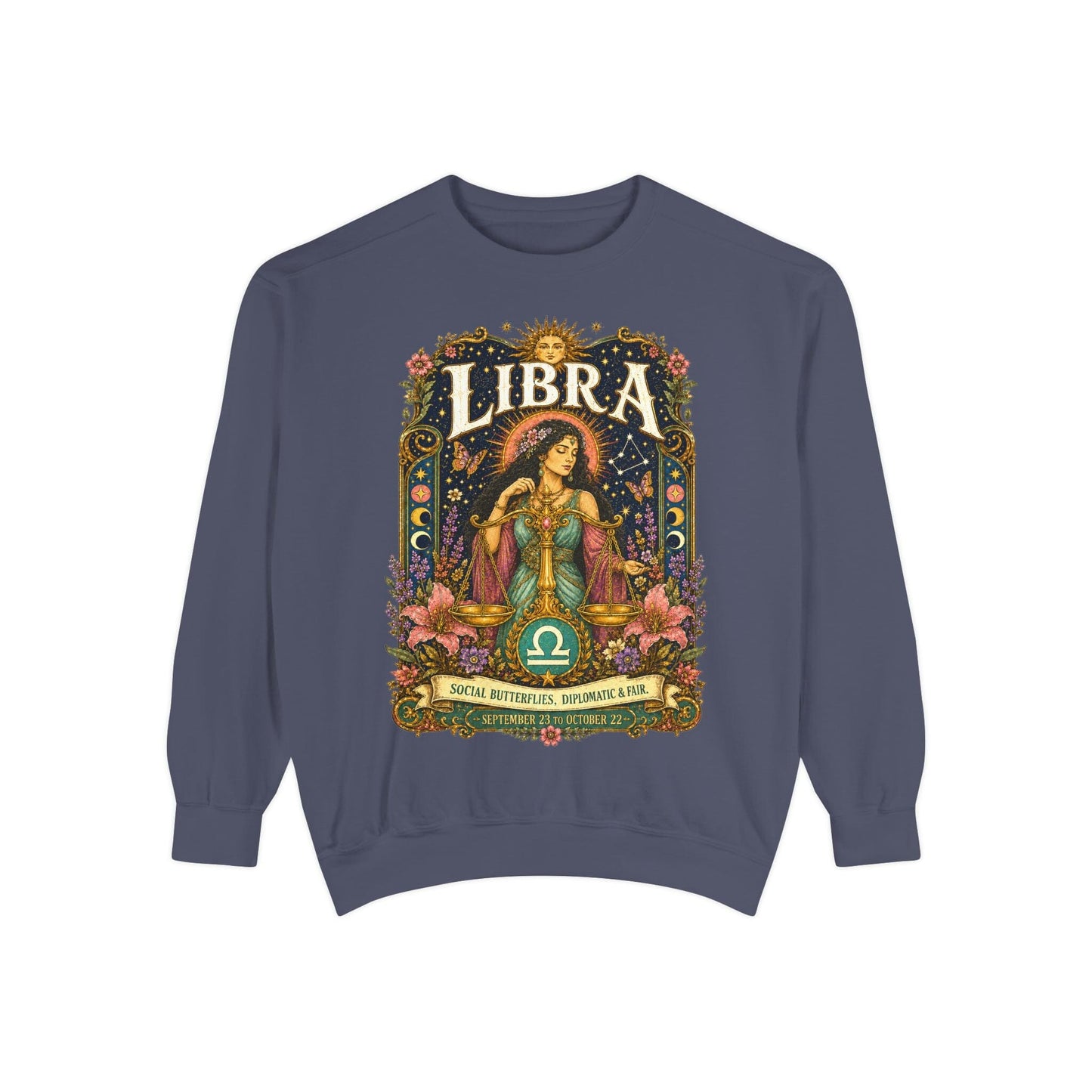 Libra Zodiac Garment-Dyed Sweatshirt – Mystic Scales Artwork