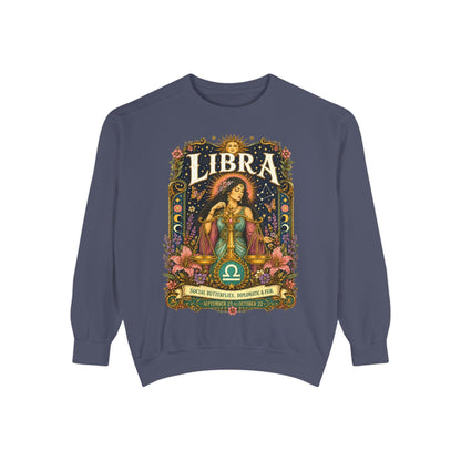 Libra Zodiac Garment-Dyed Sweatshirt – Mystic Scales Artwork