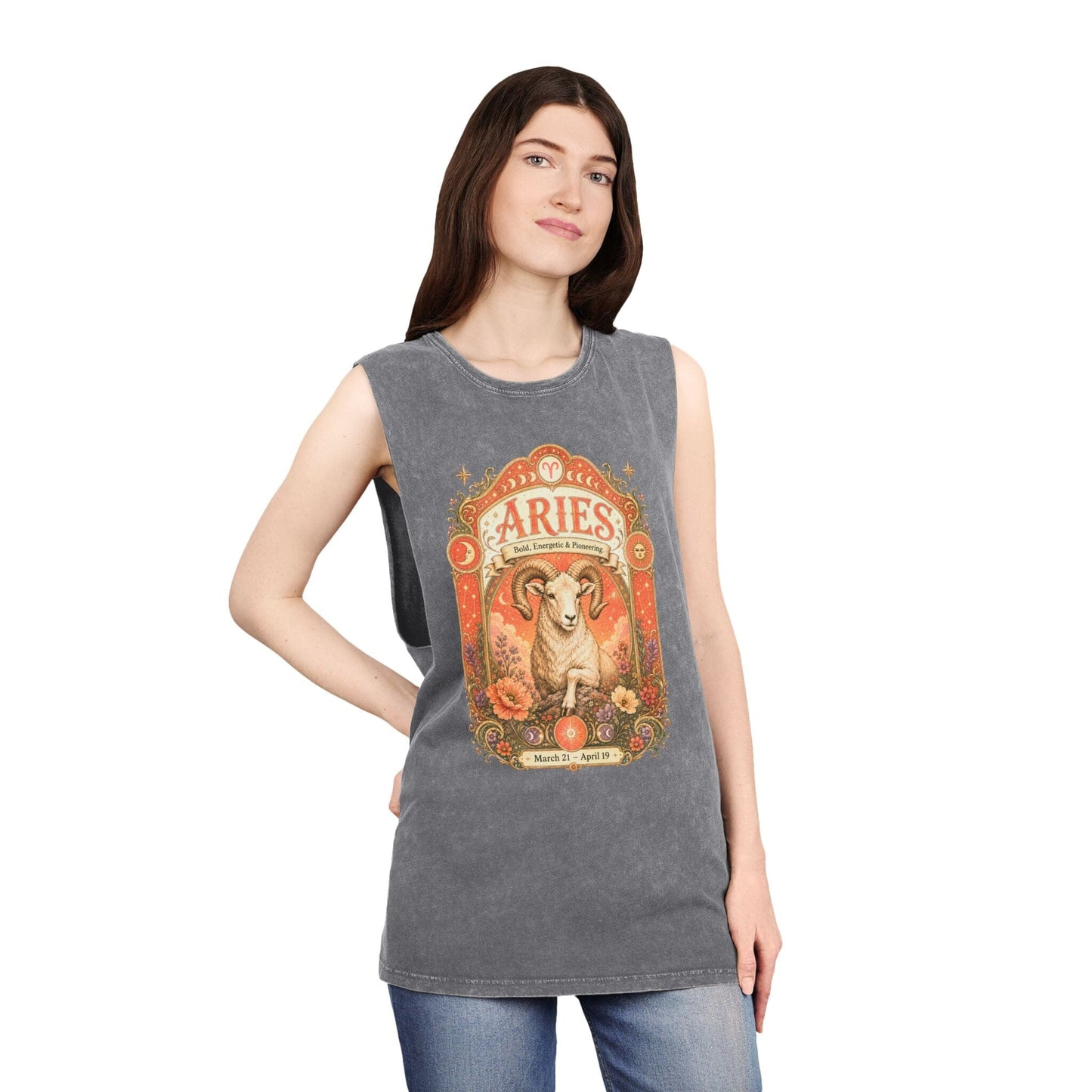 Aries Zodiac Stonewash Tank Top – Cosmic Ram Artwork
