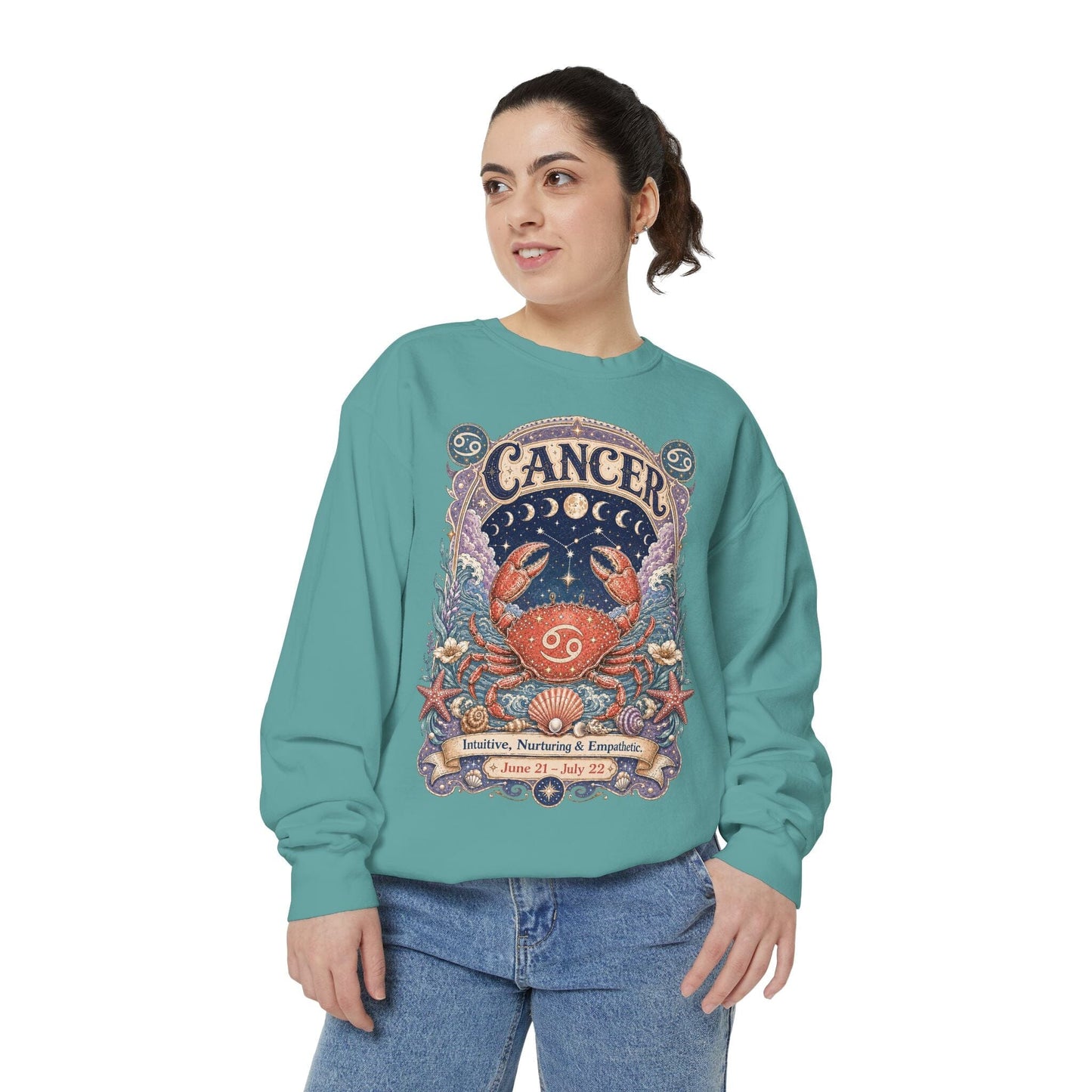 Cancer Zodiac Garment-Dyed Sweatshirt – Mystic Crab Artwork