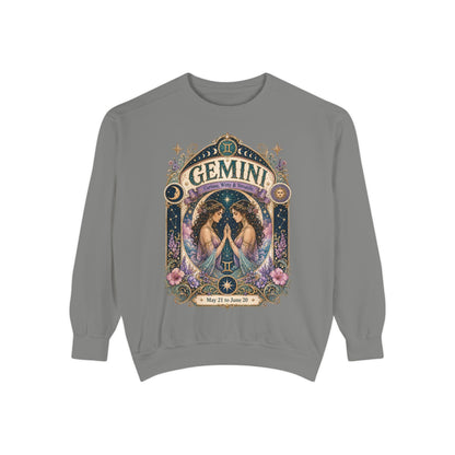 Gemini Zodiac Garment-Dyed Sweatshirt – Mystic Twins Artwork