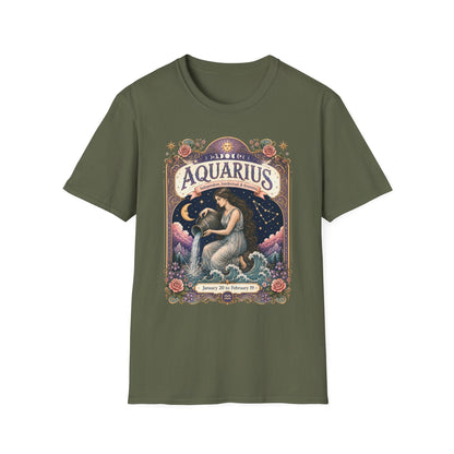 Aquarius Zodiac Softstyle T-Shirt – Celestial Water Bearer Artwork
