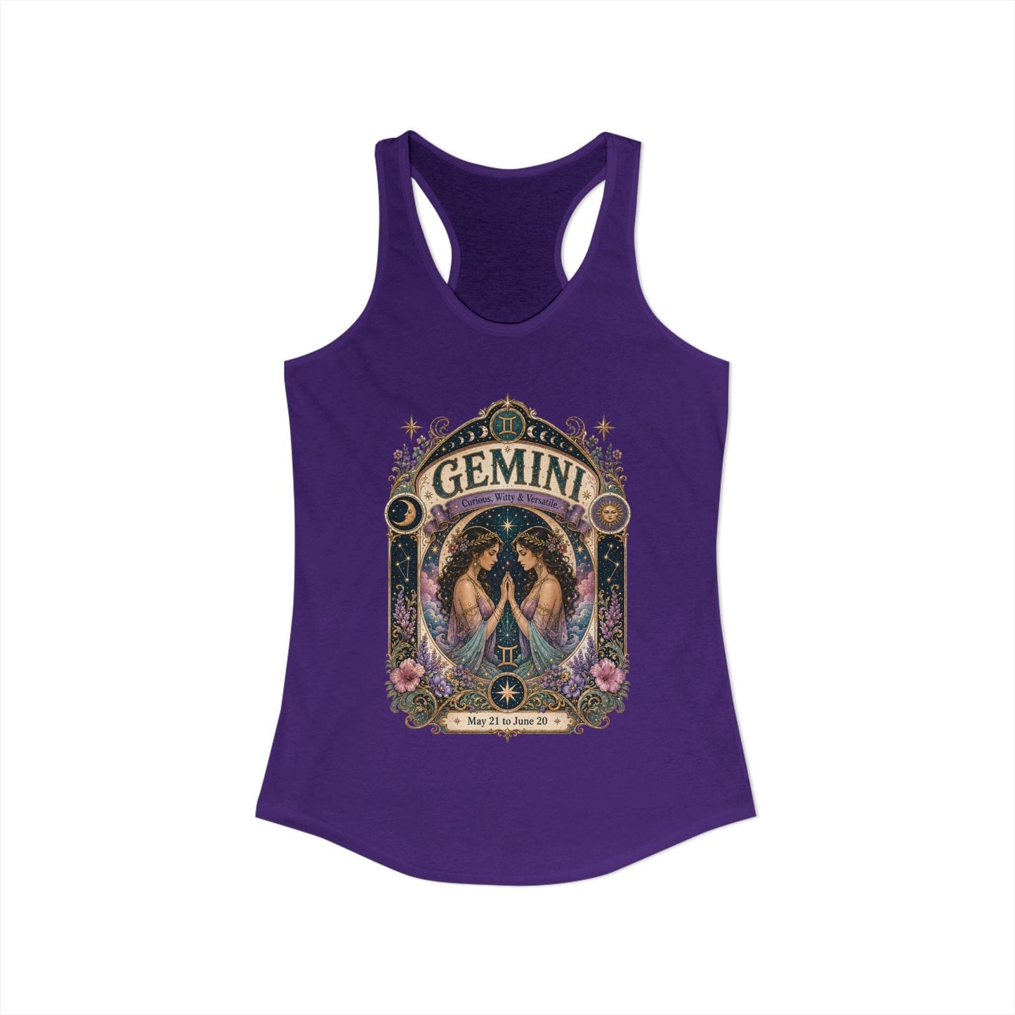 Gemini Zodiac Women's Racerback Tank – Ornate Twins Artwork